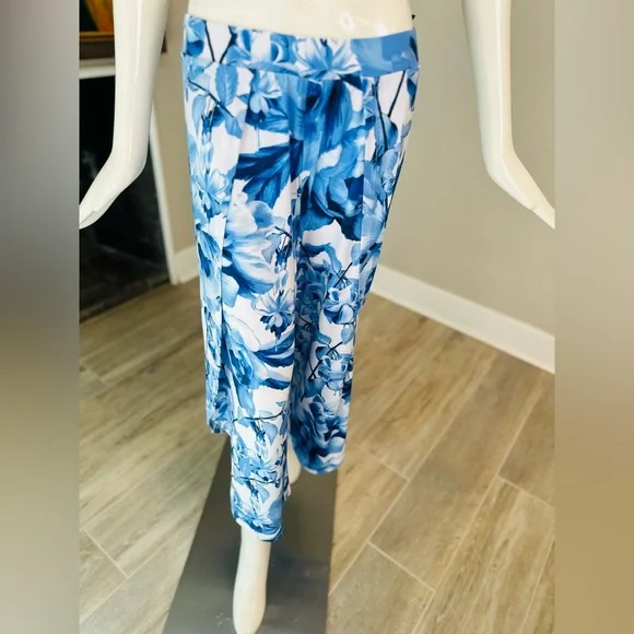 G.I.L.I. Blue Floral Wide Leg Pants - Picture 3 of 7